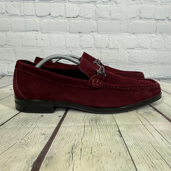 Stacy Adams Velvet Derby Loafer Men Size 11 Slip On Burgundy Dress Church Shoes - Picture 1 of 13